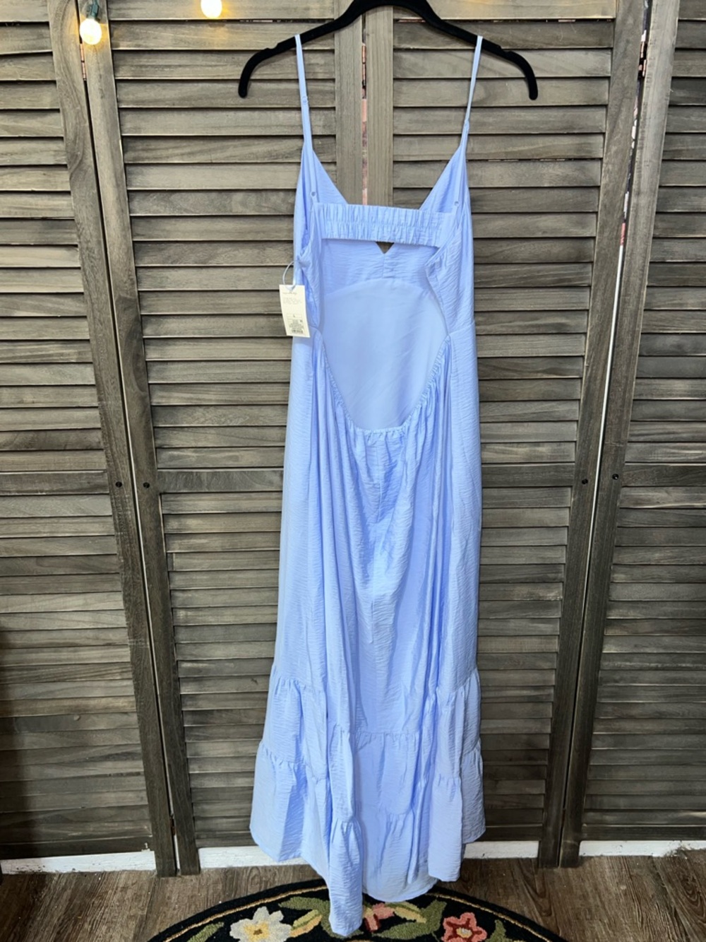 A new day Open Back Baby Blue Flowy Midi Dress with Adjustable Straps, Sz Large - Picture 2 of 11